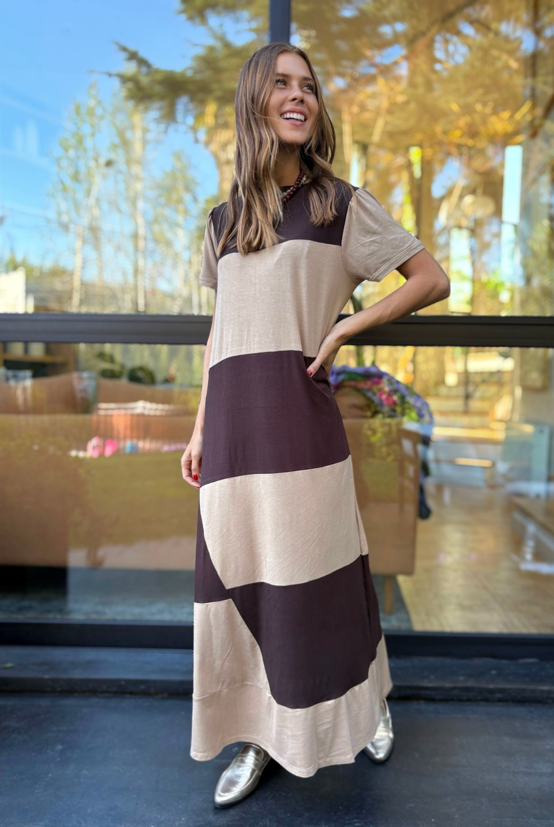 PRE VENTA VESTIDO DELFI BROWN/BEIGE
