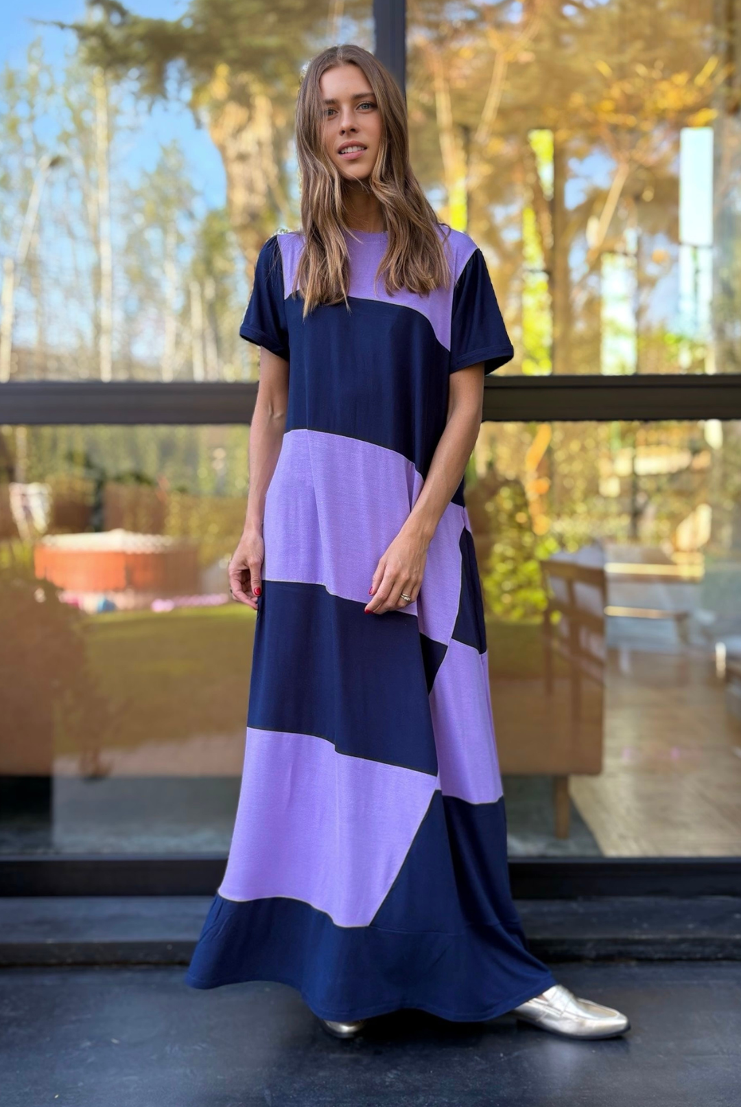 PRE VENTA VESTIDO DELFI LILA/DARK BLUE
