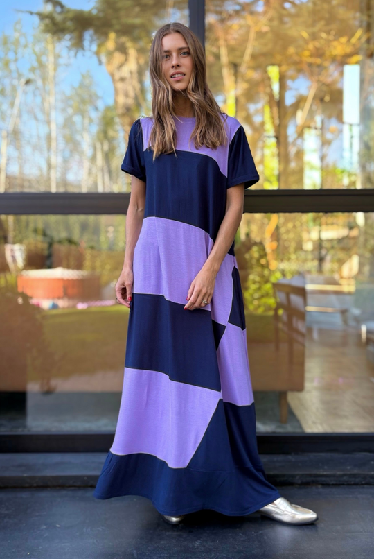 PRE VENTA VESTIDO DELFI LILA/DARK BLUE