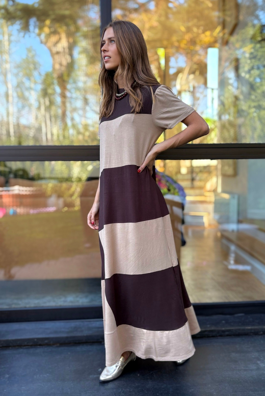 PRE VENTA VESTIDO DELFI BROWN/BEIGE