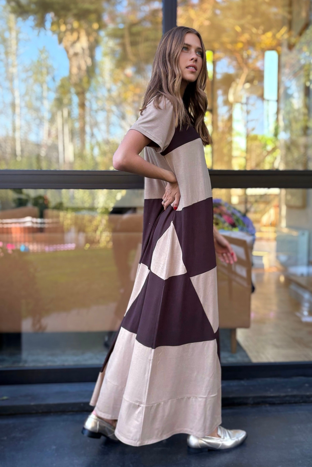 PRE VENTA VESTIDO DELFI BROWN/BEIGE