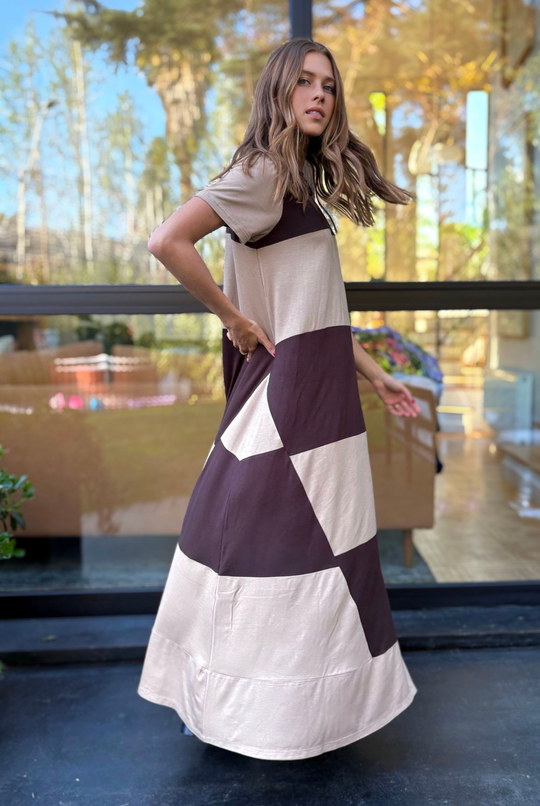 PRE VENTA VESTIDO DELFI BROWN/BEIGE