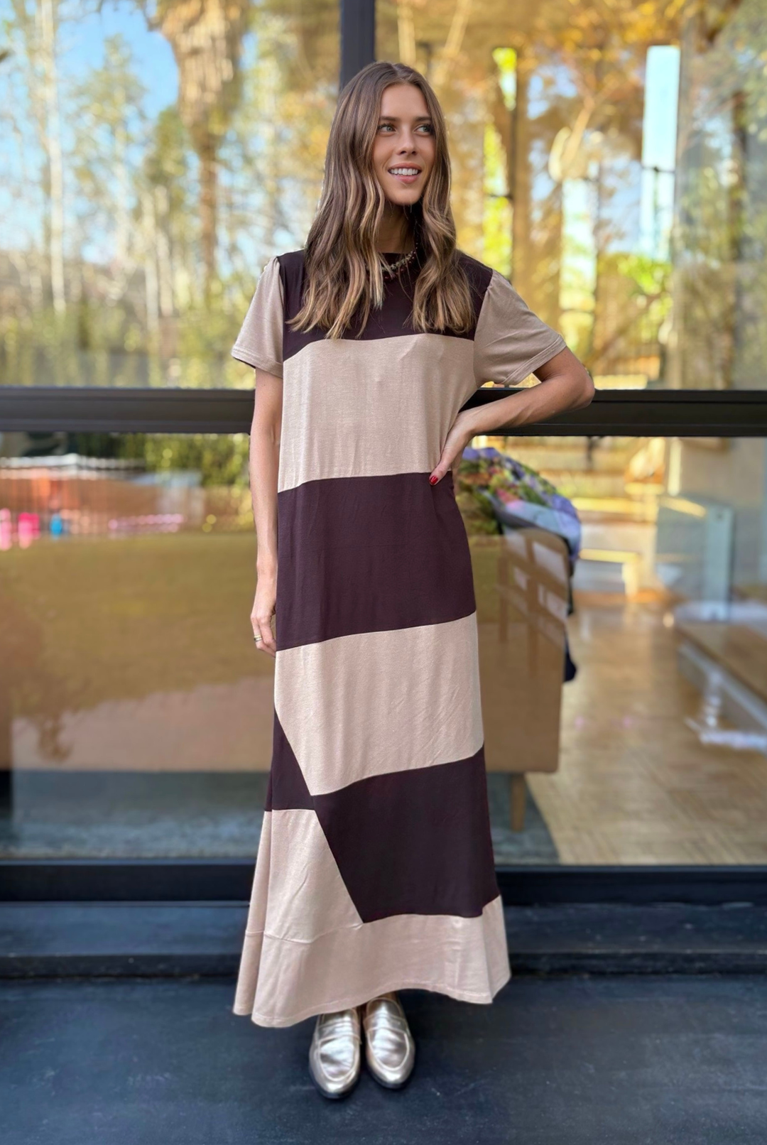 PRE VENTA VESTIDO DELFI BROWN/BEIGE