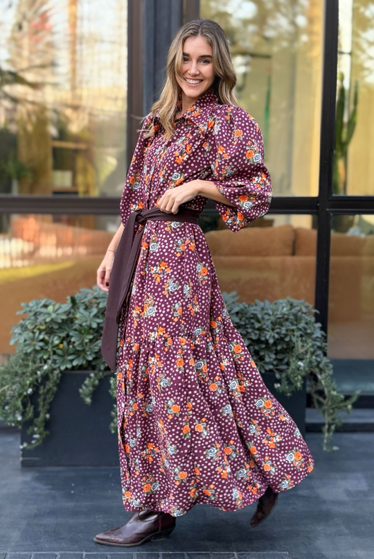 Vestido Marbella Burgundy Flowers