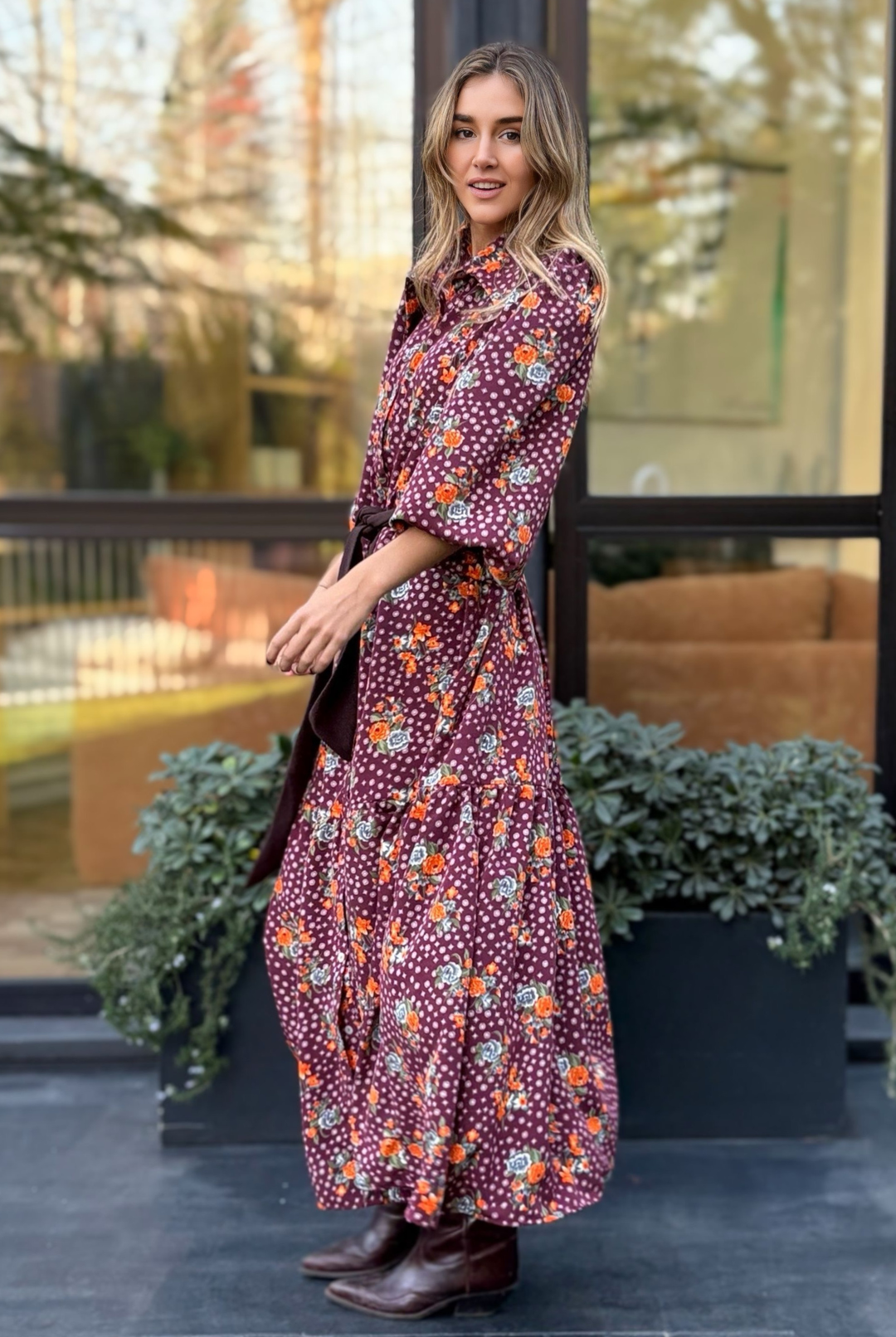 Vestido Marbella Burgundy Flowers