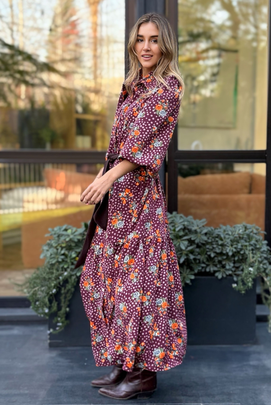 Vestido Marbella Burgundy Flowers
