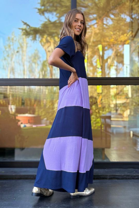 PRE VENTA VESTIDO DELFI LILA/DARK BLUE
