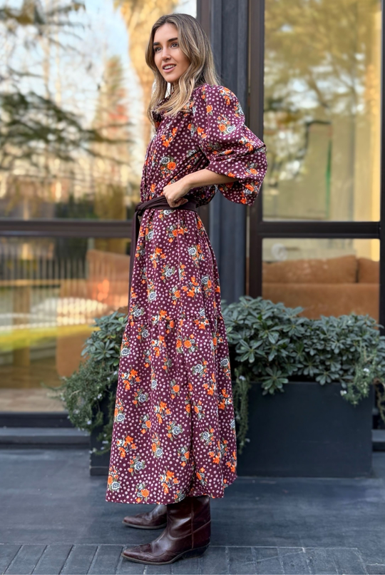 Vestido Marbella Burgundy Flowers