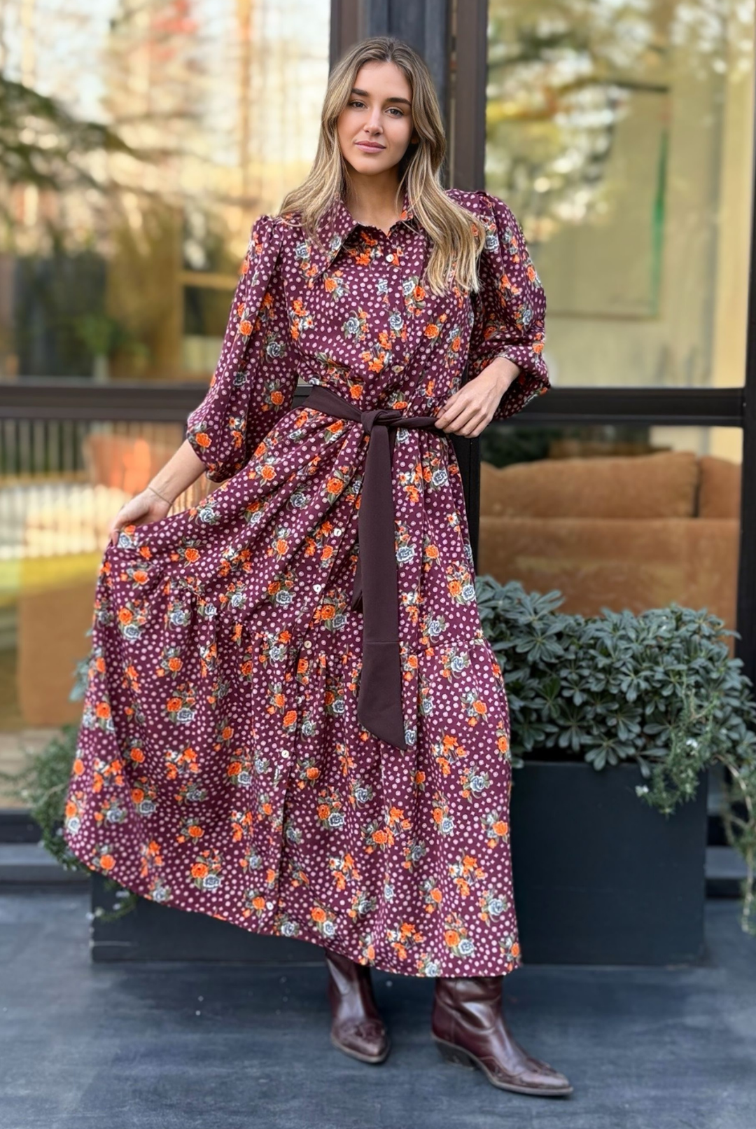 Vestido Marbella Burgundy Flowers