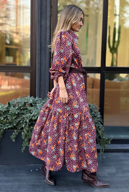 Vestido Marbella Burgundy Flowers