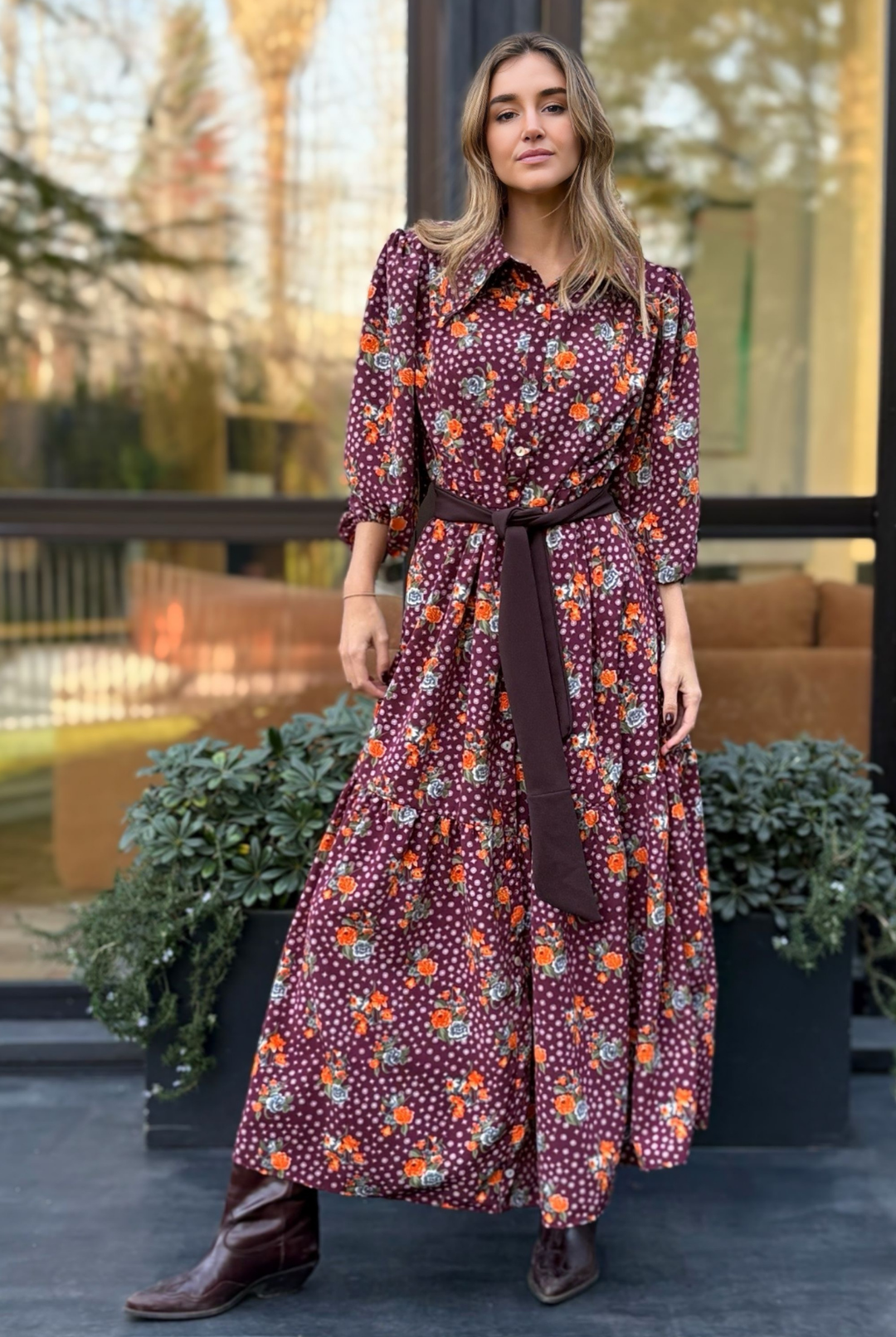 Vestido Marbella Burgundy Flowers