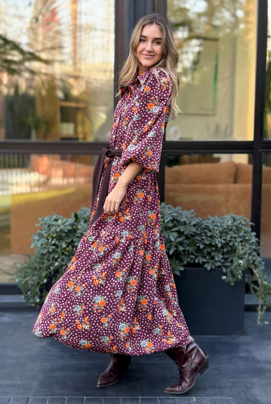 Vestido Marbella Burgundy Flowers