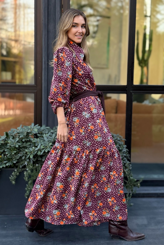 Vestido Marbella Burgundy Flowers