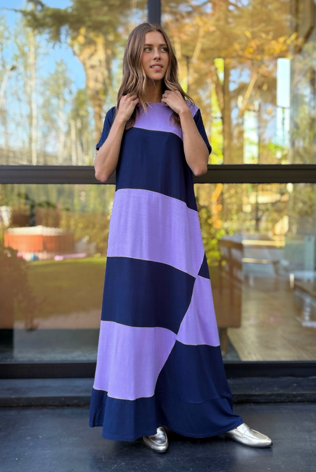 PRE VENTA VESTIDO DELFI LILA/DARK BLUE