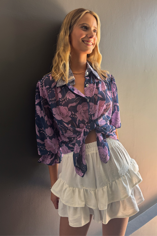 Blusa Rafaela Purple Flowers