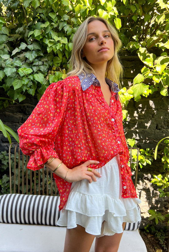 Blusa Rafaela Coral Flowers