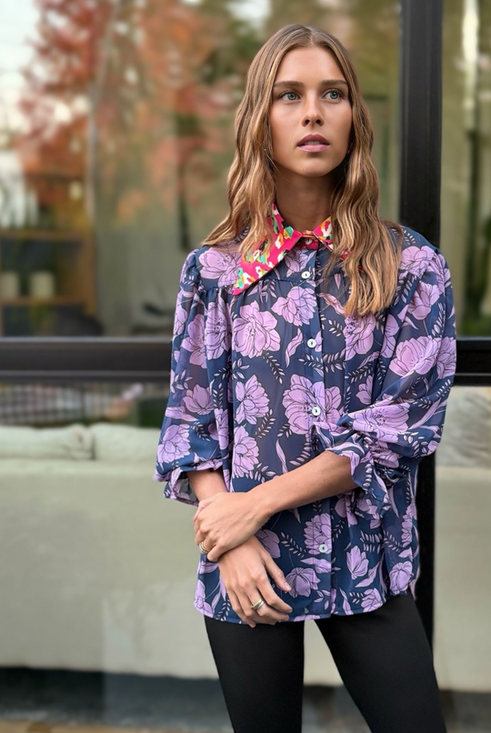 Blusa Rafaela Purple Flowers