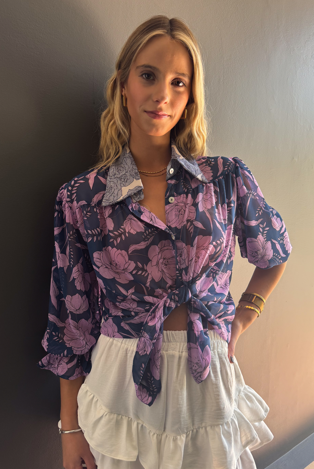 Blusa Rafaela Purple Flowers