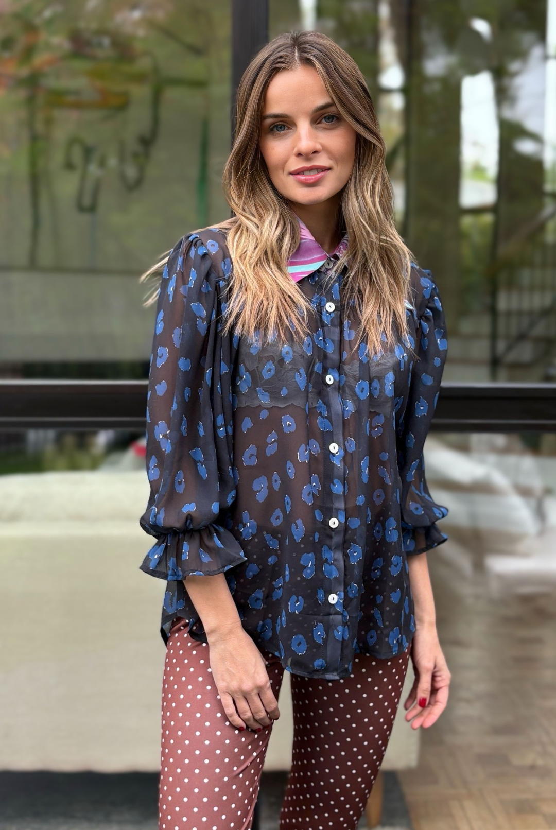 Blusa Rafaela Blue Leopard