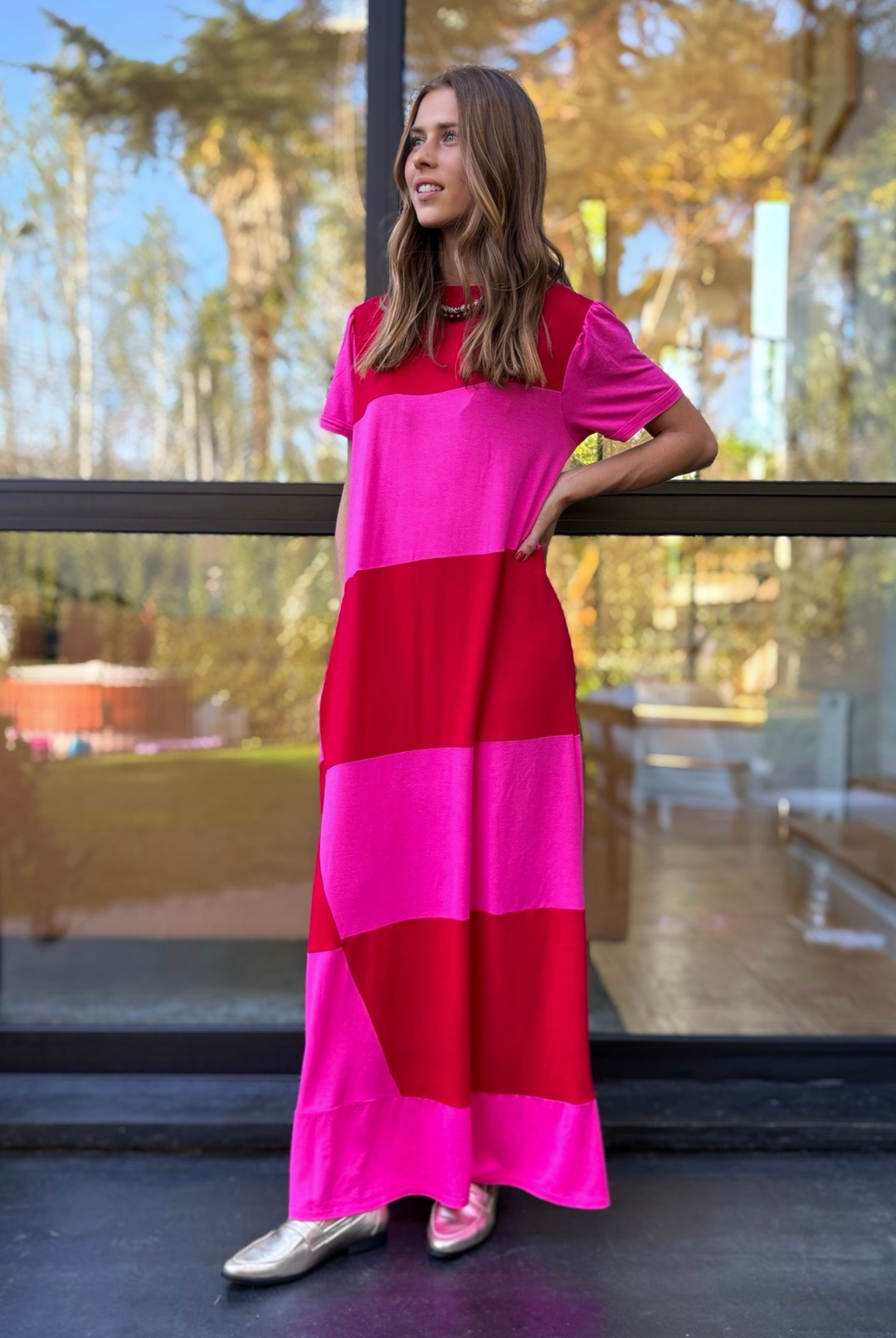 PRE VENTA VESTIDO DELFI PINK/RED