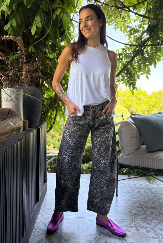 JEANS BARREL LEOPARD