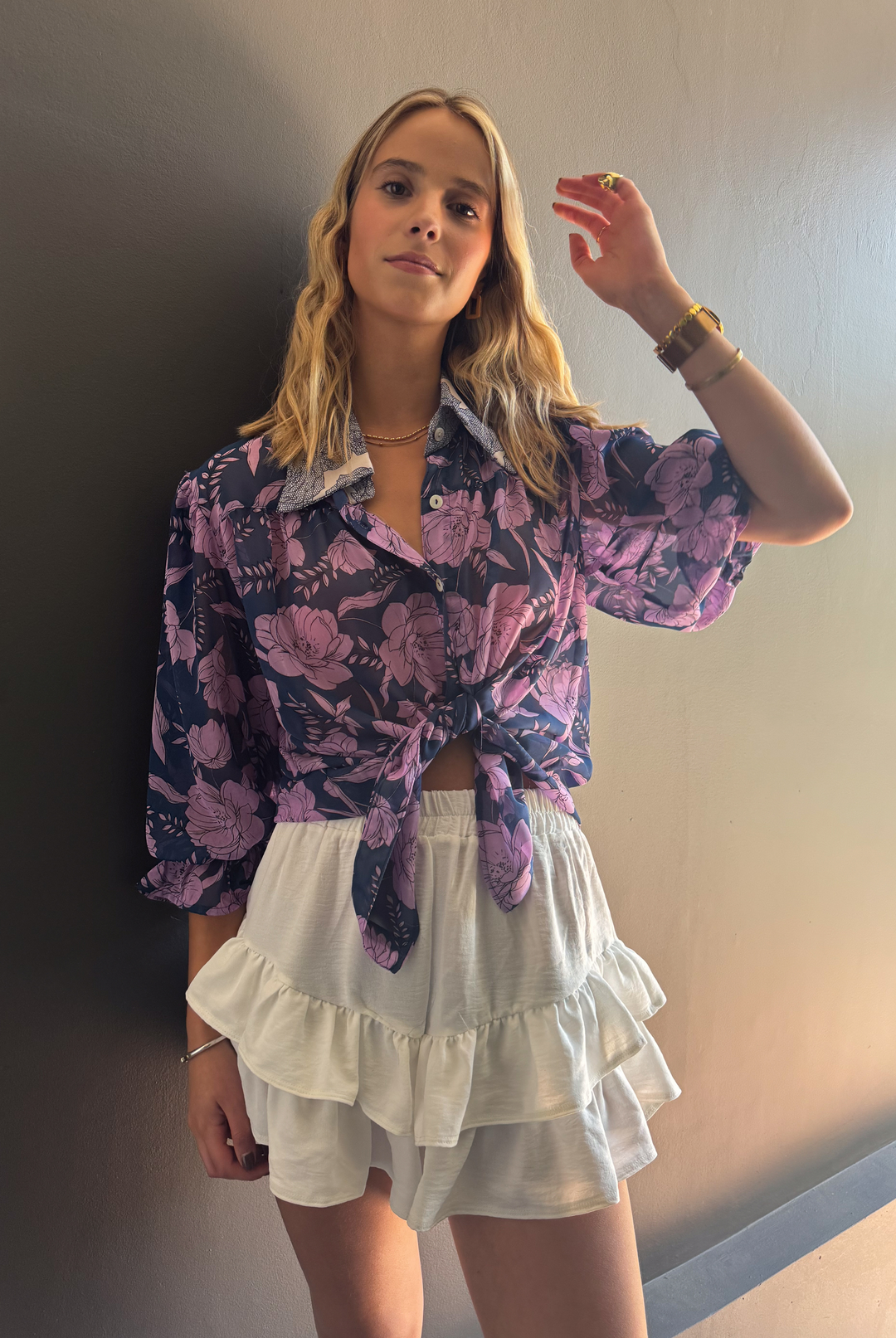 Blusa Rafaela Purple Flowers