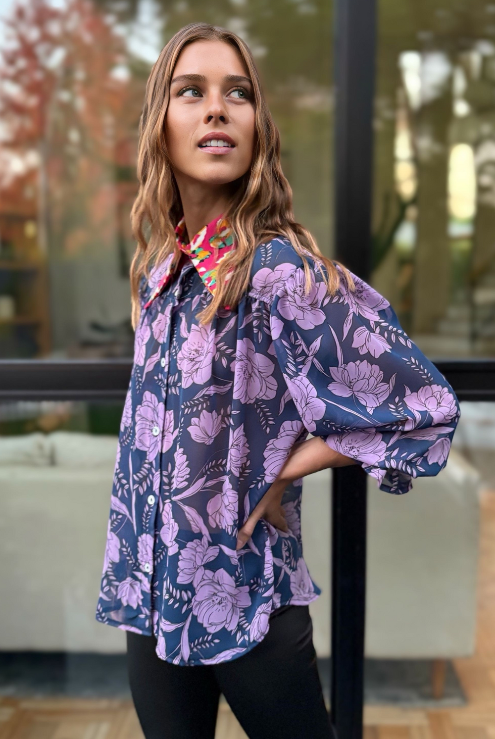 Blusa Rafaela Purple Flowers