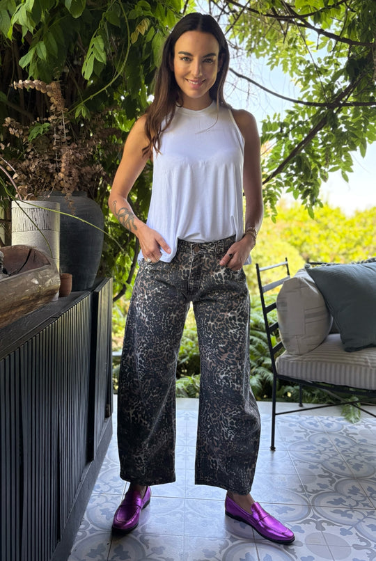JEANS BARREL LEOPARD
