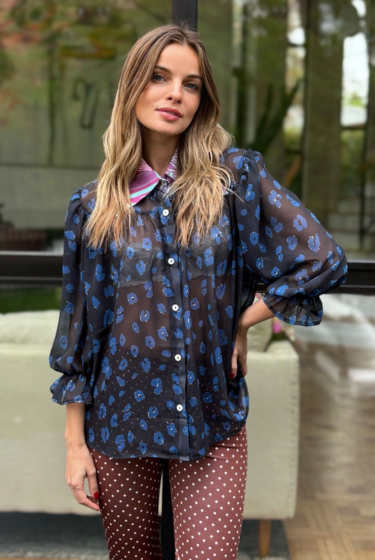 Blusa Rafaela Blue Leopard