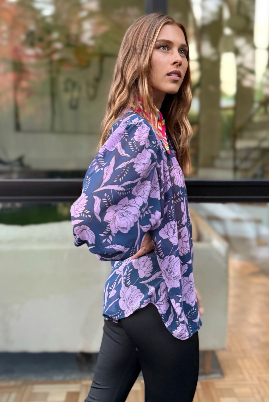 Blusa Rafaela Purple Flowers
