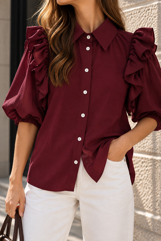 Blusa Amanda doble vuelo burgundy