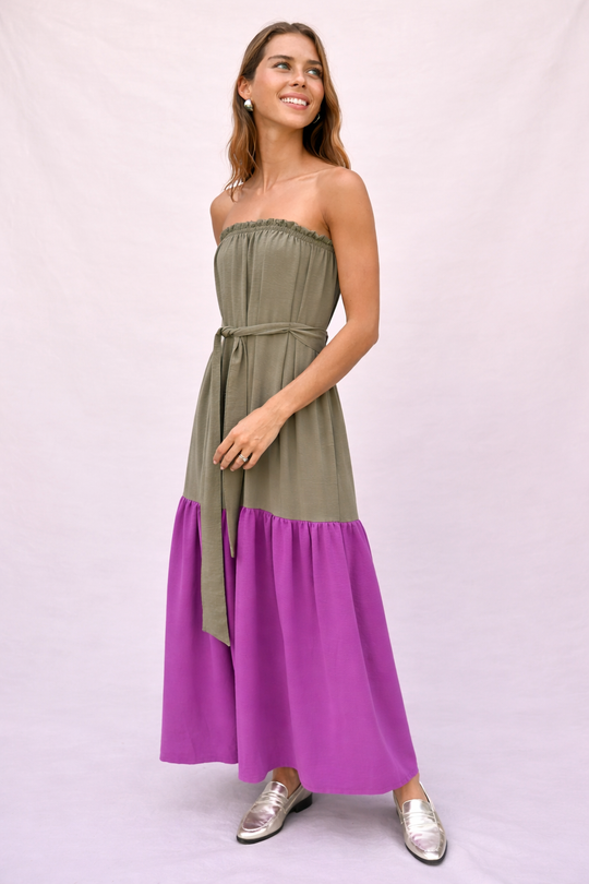 Vestido Clarissa Strapless OLIVE/PURPLE