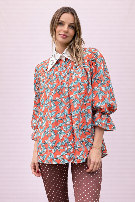 Blusa Rafaela Orange Leaves