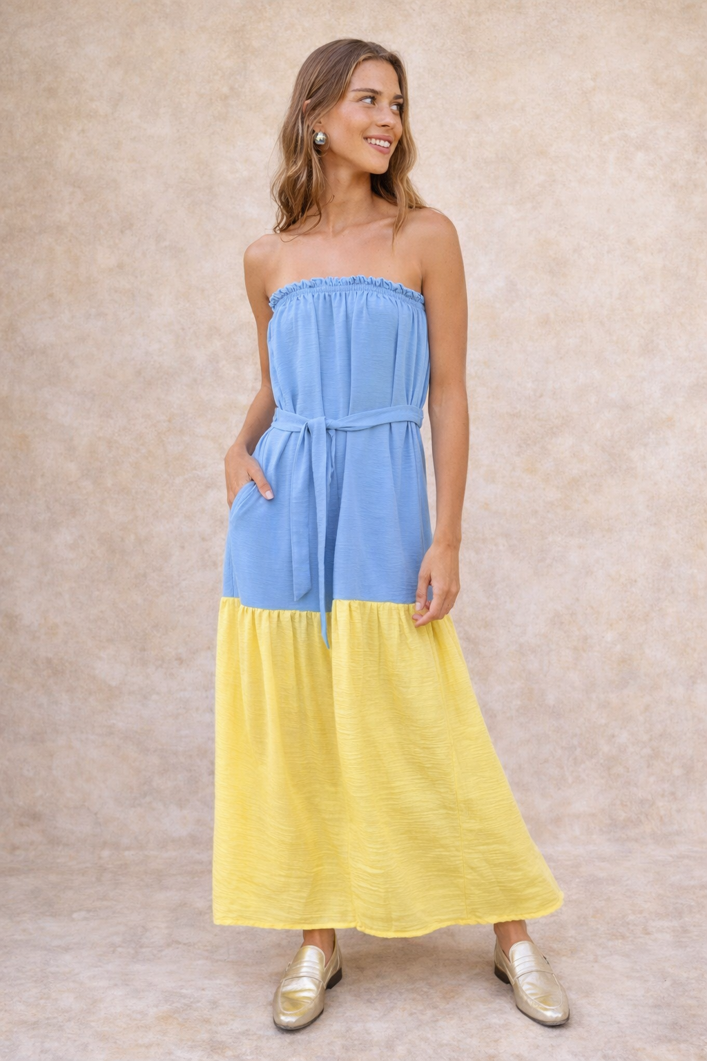 Vestido Clarissa Strapless SKY BLUE/YELLOW