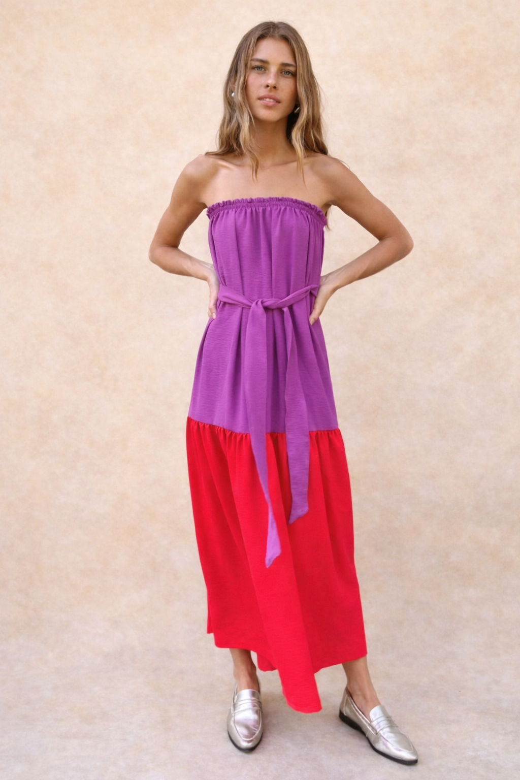 Vestido Clarissa Strapless Red /Purple