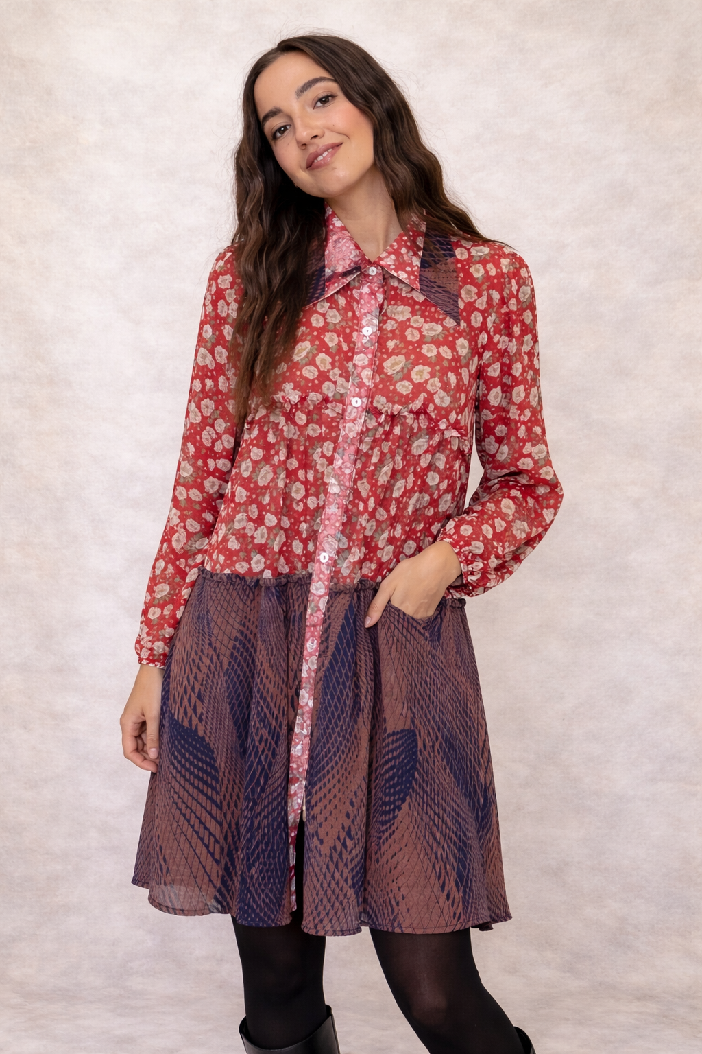 Vestido Sevilla Red/Blue Flowers