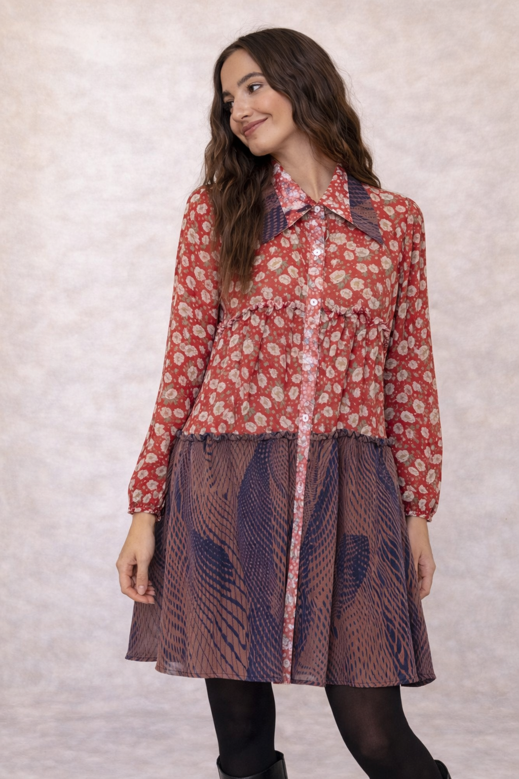 Vestido Sevilla Red/Blue Flowers