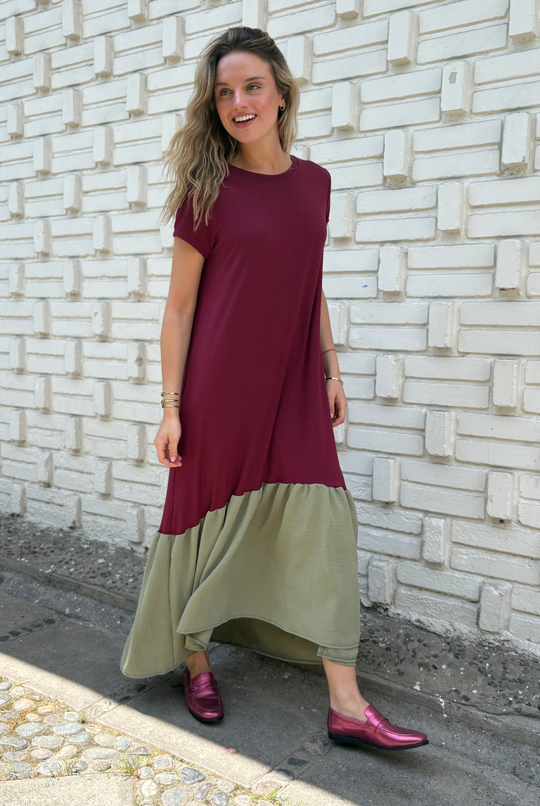 VESTIDO RUFALLO BORDEAUX/GREEN