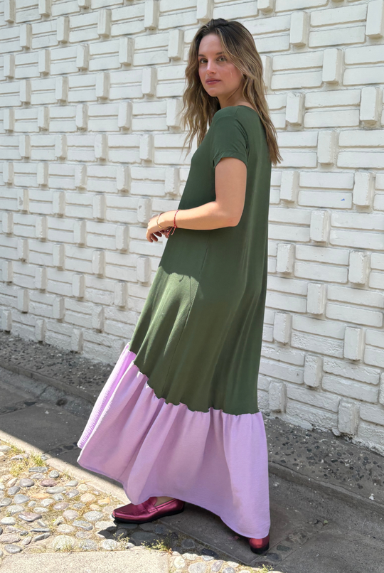 VESTIDO RUFALLO GREEN/PURPLE