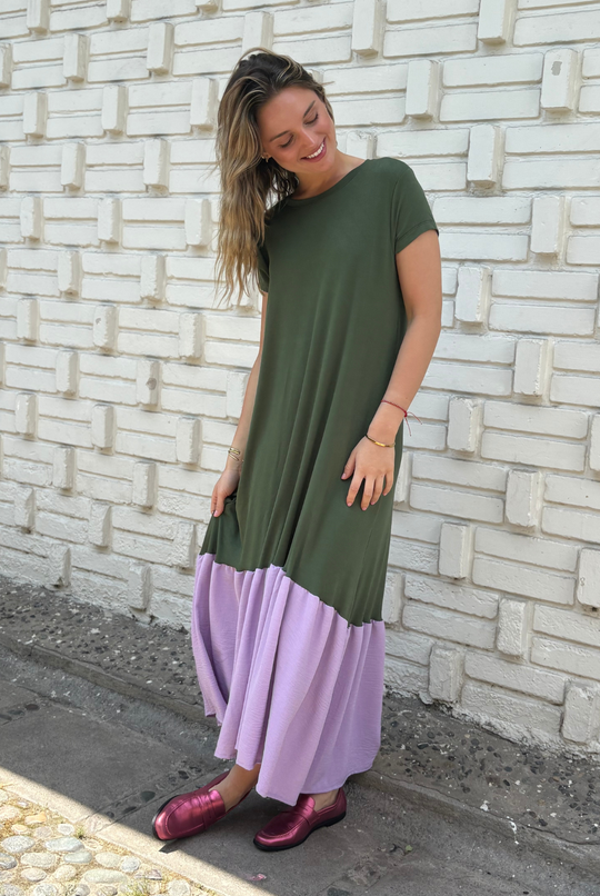 VESTIDO RUFALLO GREEN/PURPLE