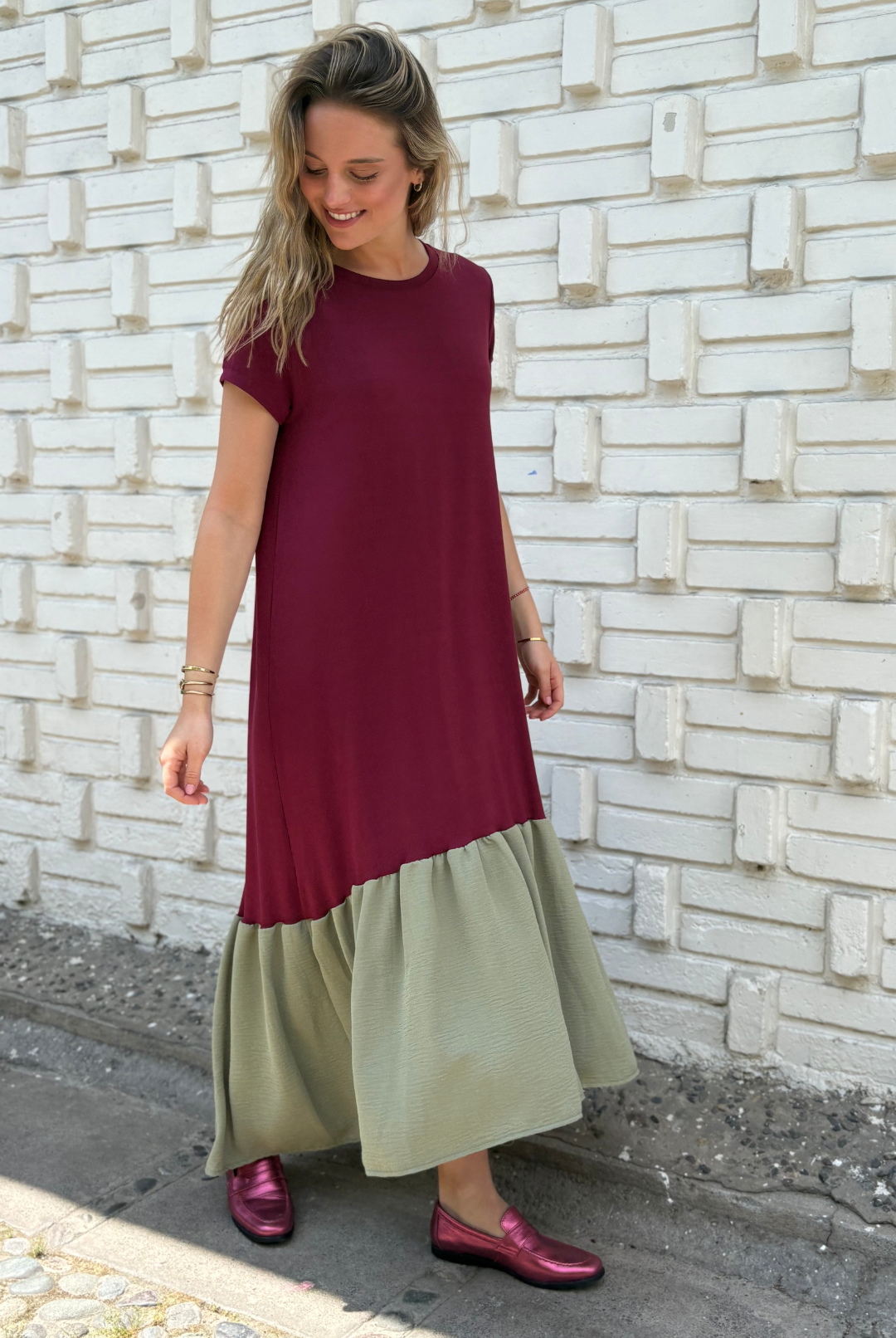 VESTIDO RUFALLO BORDEAUX/GREEN