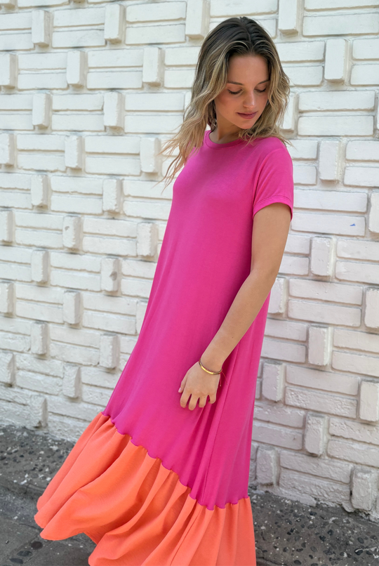 VESTIDO RUFALLO PINK/ORANGE