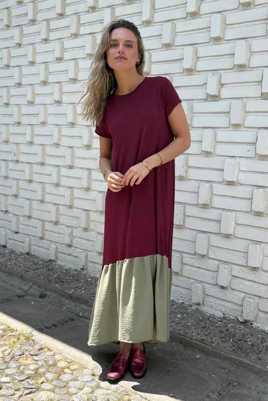 VESTIDO RUFALLO BORDEAUX/GREEN