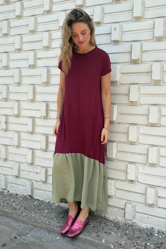 VESTIDO RUFALLO BORDEAUX/GREEN
