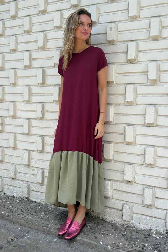 VESTIDO RUFALLO BORDEAUX/GREEN