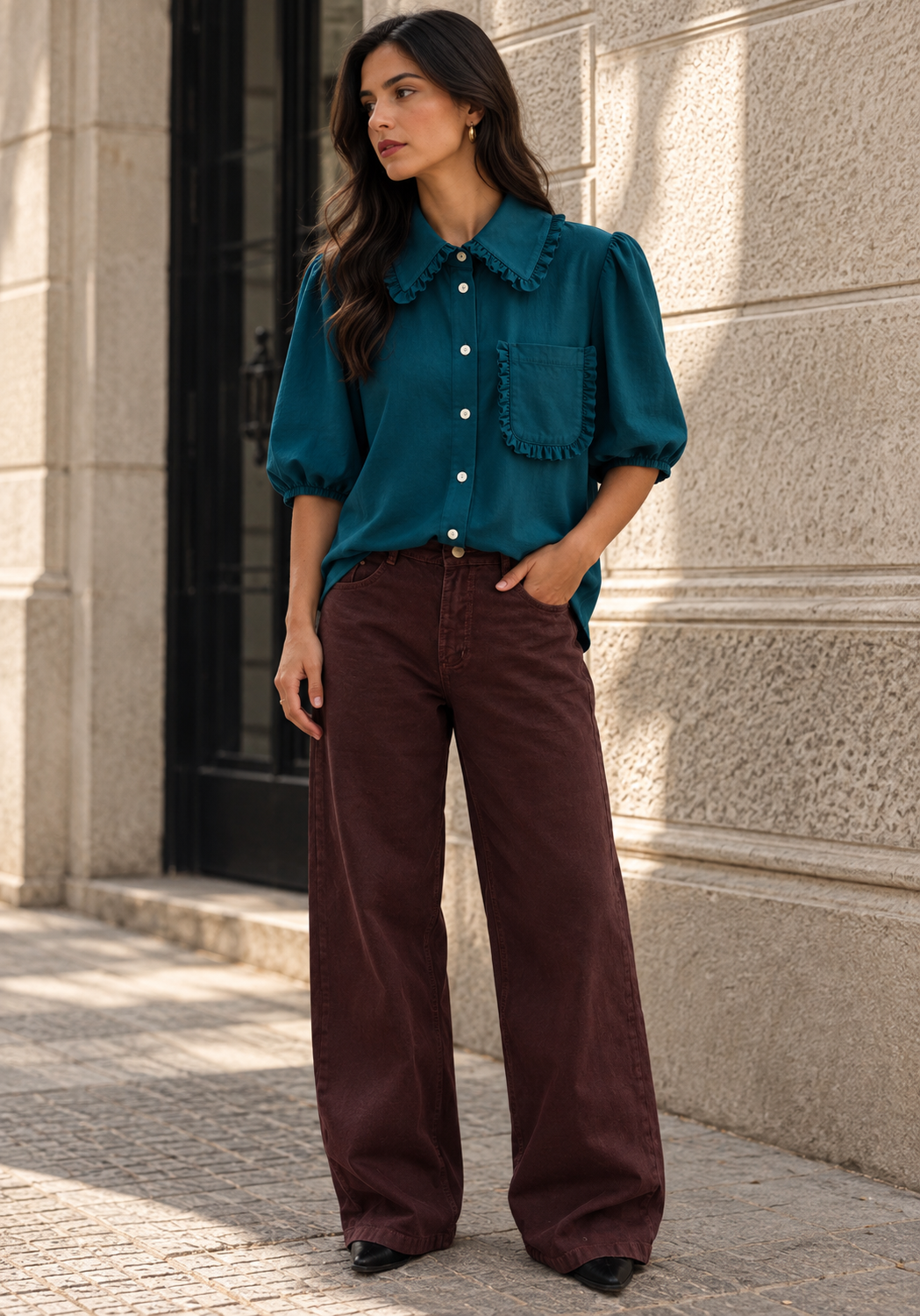 Blusa Málaga petróleo
