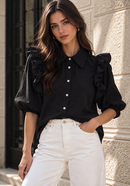 Blusa Amanda doble vuelo black